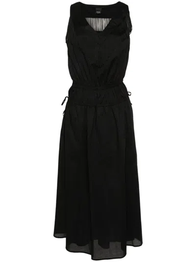 Pinko Fringe-detail Cotton Midi Dress In Black