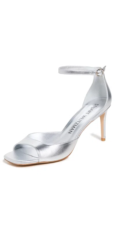 Stuart Weitzman Nudistia Metallic Ankle-strap Sandals In Silver
