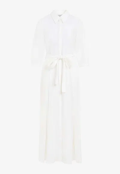 Gabriela Hearst Andy Belted Silk Jacquard Maxi Shirtdress In White