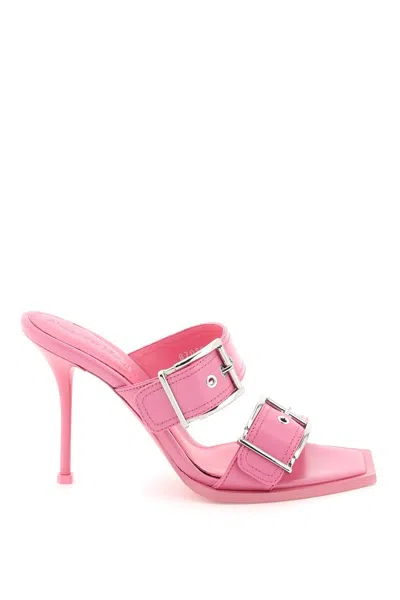 Alexander Mcqueen Punk Pink Sandals With Double Strap And Metal Buckles In Leather Woman