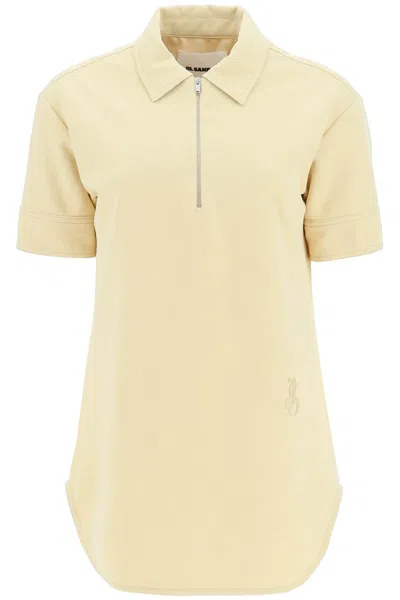 Jil Sander Polo Shirt With Half Zip And Monogram Embroidery Women In Yellow