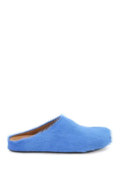 Marni Fussbett Calf Hair Slippers In Blue