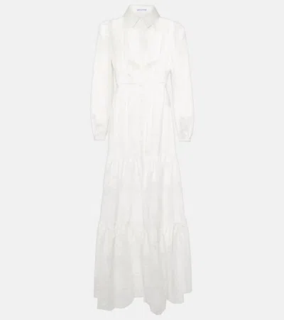 Self-portrait Tiered Pintucked Lace-trimmed Cotton-poplin Maxi Dress In White
