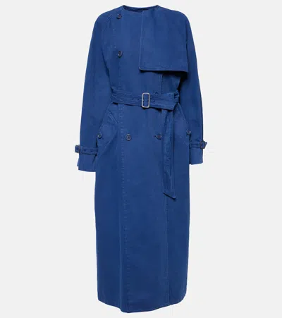 Max Mara Calao Long Denim Trench Coat In Blue