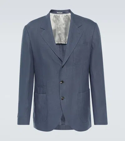 Brunello Cucinelli Linen Blazer In Blue