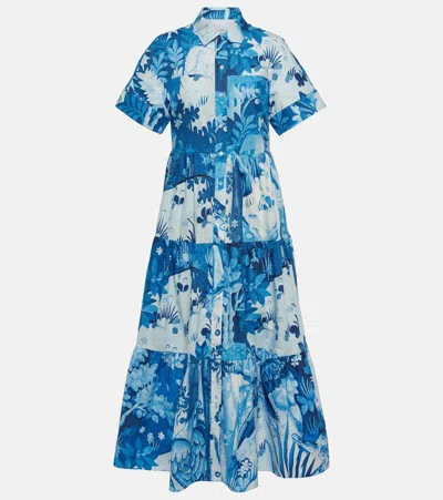 Erdem Printed Cotton Poplin Shirt Dress In Blue
