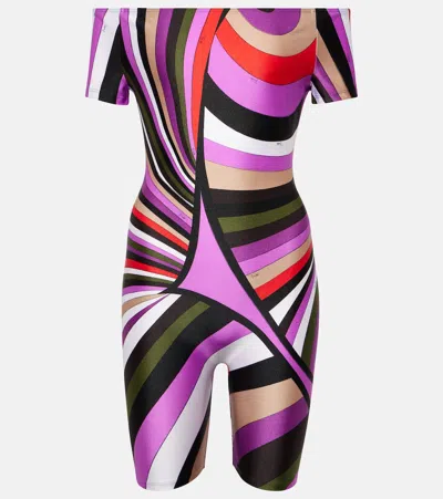 Pucci Marmo-printed Off-shoulder Bodysuit In Multicoloured