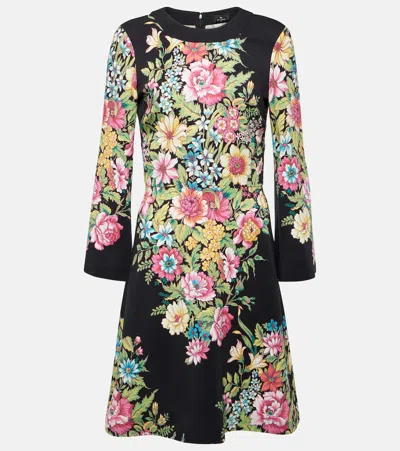 Etro Bouquet Floral-print Long-sleeve Jersey Dress In Print Floral Black