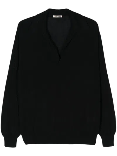 Auralee Cashmere And Silk-blend Polo Shirt In Black