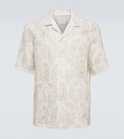 Brunello Cucinelli Paisley Linen Shirt In White