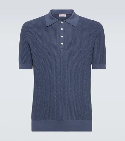 Brunello Cucinelli Ribbed-knit Cotton Polo Shirt In Blue
