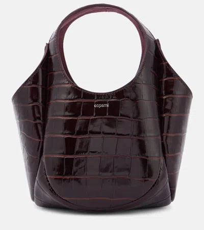 Coperni Swipe Mini Croc-effect Leather Bucket Bag In Brown