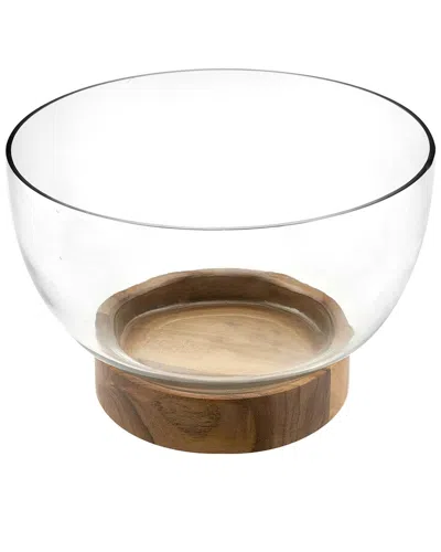 Godinger Glass Salad Bowl With Wood Base
