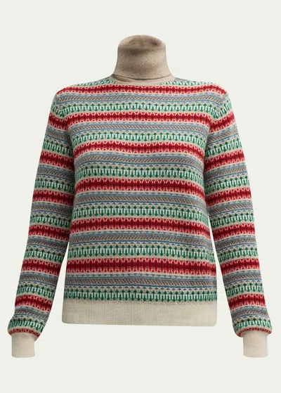 Loro Piana Holiday Noel Cashmere Turtleneck Sweater In Multi