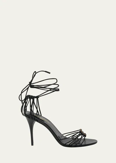 Saint Laurent Jota Strappy Ysl Ankle-wrap Sandals In Nero
