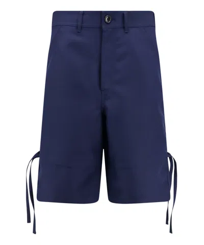 Comme Des Garçon Shirt Bermuda Shorts With Drawstring Detail On The Bottom In Blue