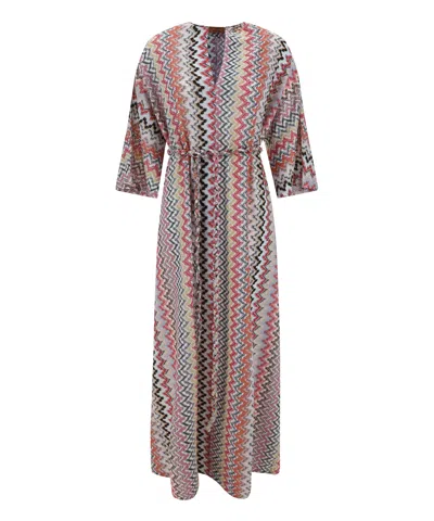 Missoni Kaftan Dress In Pink Wht Tone Multic