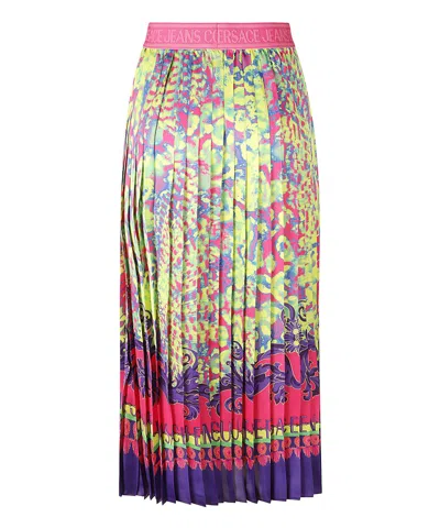 Versace Jeans Couture Abstract-print Midi Skirt In Pink
