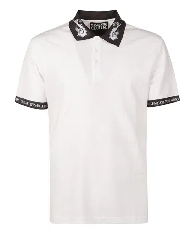 Versace Jeans Couture Logo-trim Cotton Polo Shirt In White