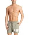 Represent Mens Khaki Brand-typography Quick-drying Swim Shorts