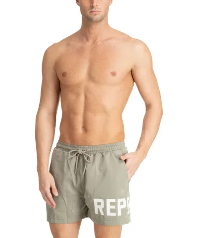 Represent Mens Khaki Brand-typography Quick-drying Swim Shorts In Green