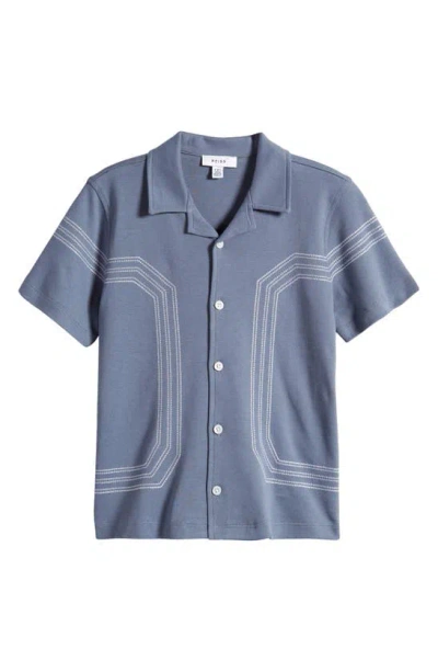 Reiss Boys Airforce Blue Kids Arlington Stripe-embroidered Short-sleeve Cotton Shirt 3-9 Years