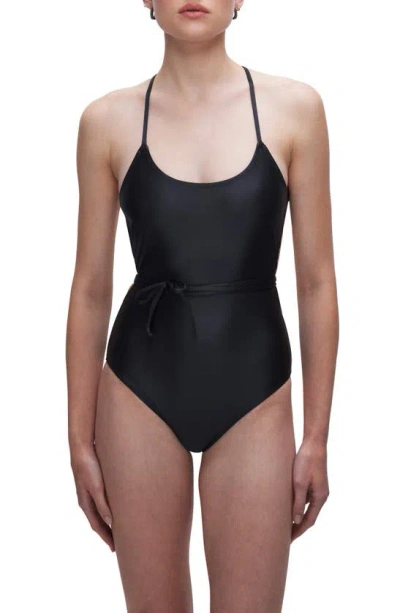 Good American Vacay Strappy One-piece Swimsuit In Black001