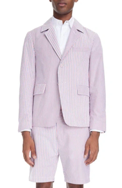 Thom Browne Unconstructed Stripe Cotton Blazer In Pink Blue White