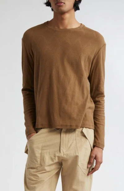 Ranra Orri Pointelle Long Sleeve T-shirt In Workwear Brown