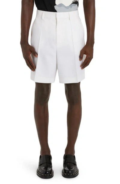 Valentino Luxurious Wool And Silk Blend Men's Shorts In Beige For Ss24