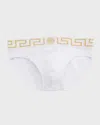 Versace Greek Key Low-rise Briefs In White Gold