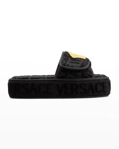 Versace Black Medusa Slippers In Z4800 Nero