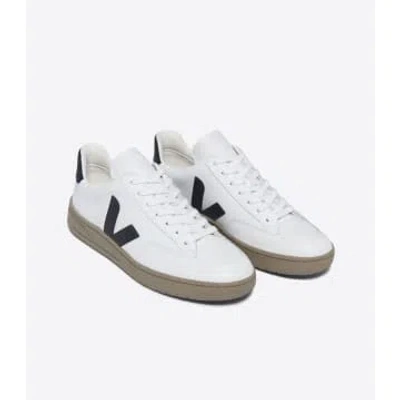 Veja V-12 Black Dune Sneakers In Chromefree Cowskin In White
