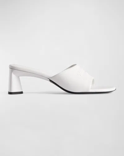 Balenciaga Dutyfree Leather Logo Mule Sandals In White