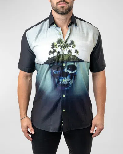 Maceoo Men's Galileo Skulls Land Sport Shirt In Black