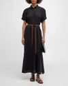 Xirena Linnet Belted Cotton Maxi Shirtdress In Black