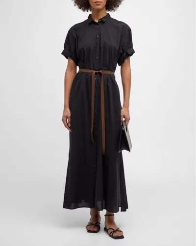 Xirena Linnet Belted Cotton Maxi Shirtdress In Black