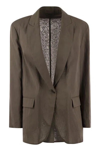 Brunello Cucinelli Cotton Organza Jacket With Jewellery In Chocolate