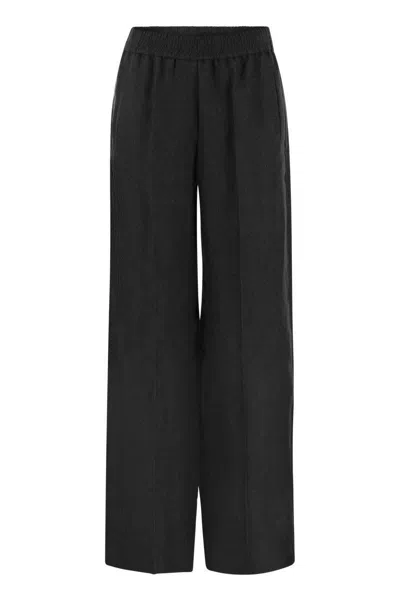 Brunello Cucinelli Pyjama Loose Trousers In Linen Chevron In Black