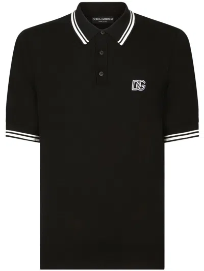Dolce & Gabbana Logo Cotton Polo Shirt In Black