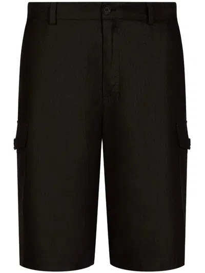 Dolce & Gabbana Linen Cargo Shorts In Black