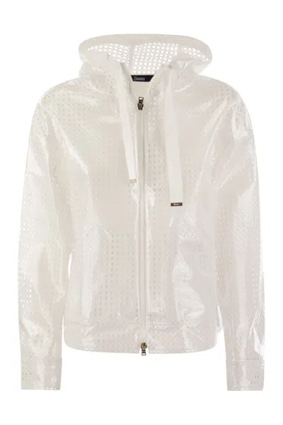 Herno Plasticized Crochet Hooded Jacket In White