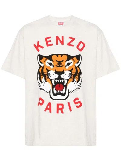Kenzo Lucky Tiger Cotton T-shirt In Grey