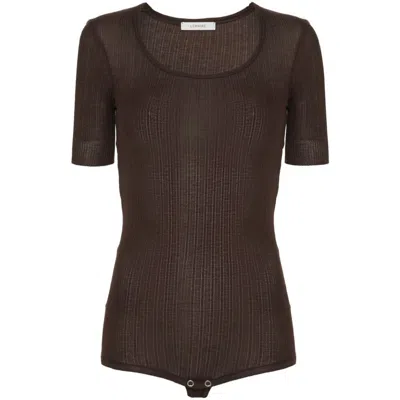 Lemaire Ribbed Shortsleeved Bodysuit In Brown