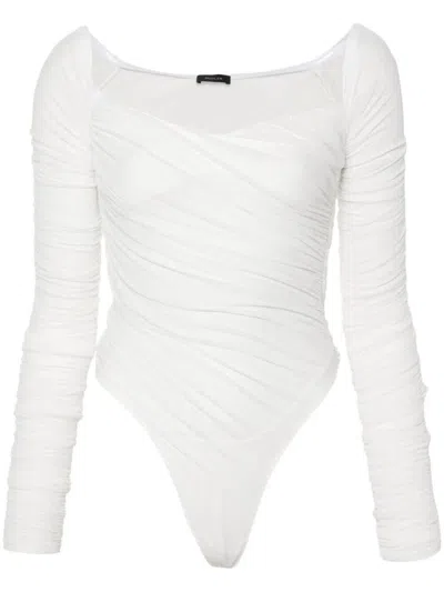 Mugler Long Sleeve Mesh Bodysuit Clothing In White