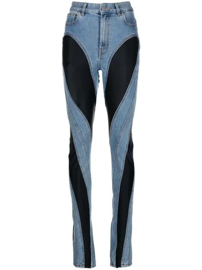 Mugler Slitted Spiral Jeans In Blue