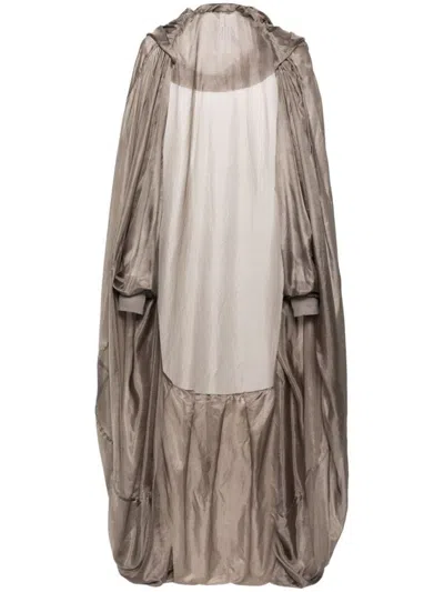 Rick Owens Hooded Bubble Sheer Cape In Grey