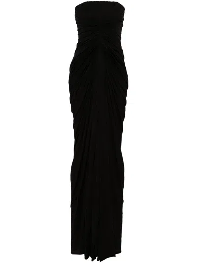 Rick Owens Radiance Ruched Bustier Maxi Dress In Black