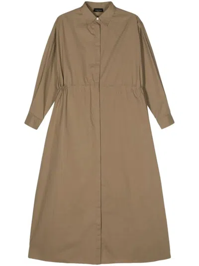 Roberto Collina Shirt Dress With Drawstring Clothing In Brown
