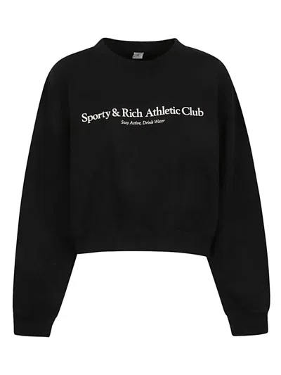 Sporty And Rich Sporty & Rich Athletic Club Cropped Cotton Sweatshirt In Black